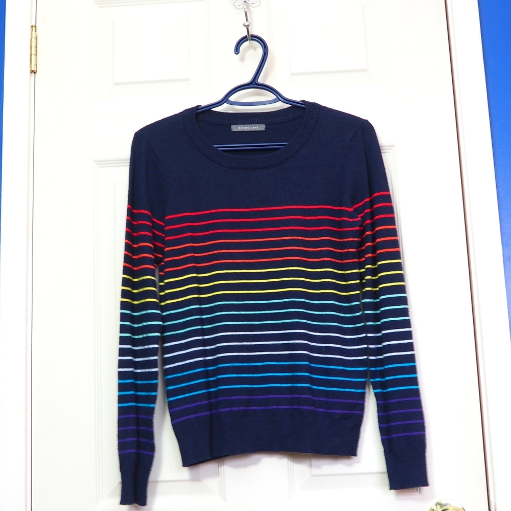 Rainbow Striped Sweater - Navy